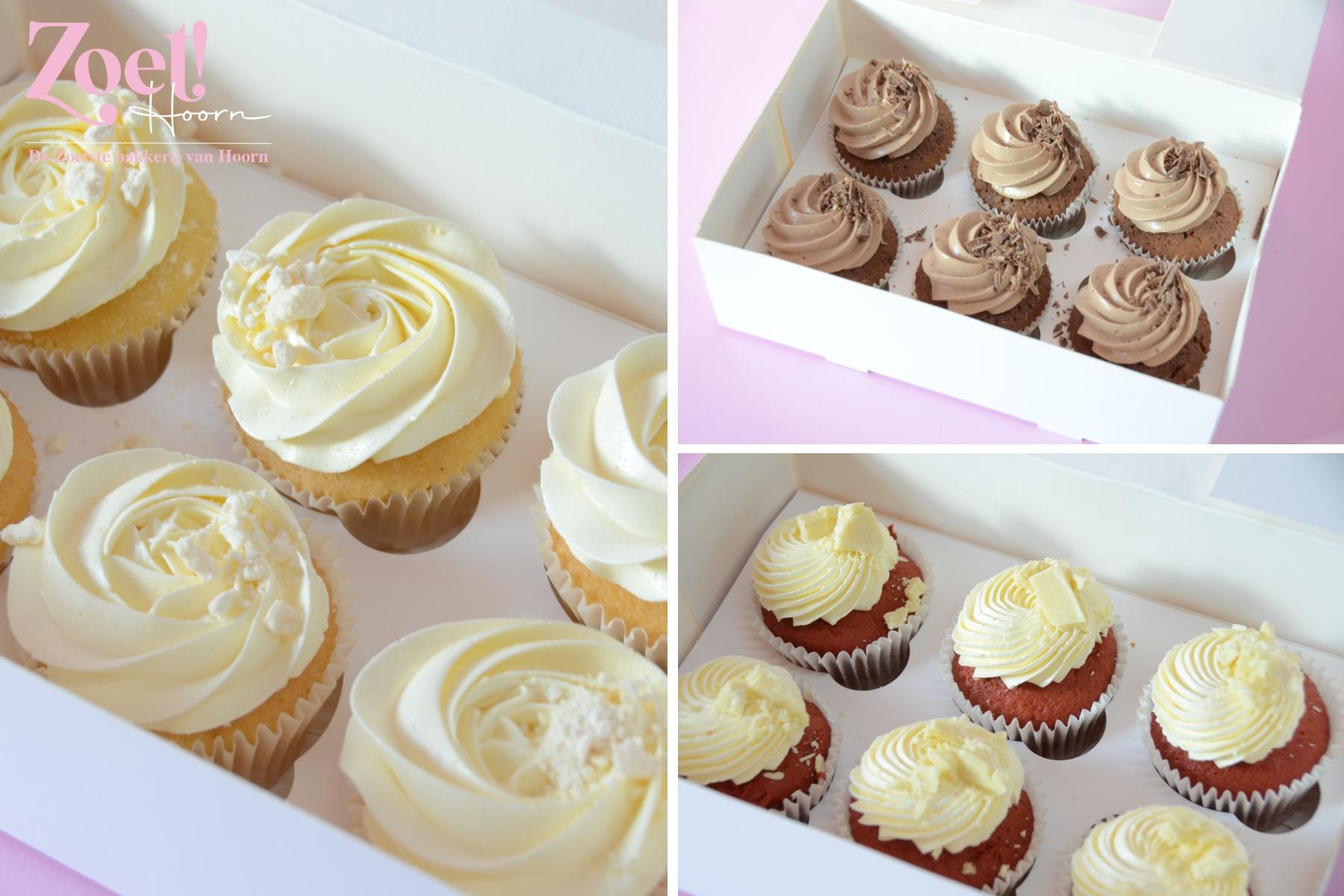 Cupcakebox naar keuze (6 stuks) voor afhaal bij Zoet! Hoorn